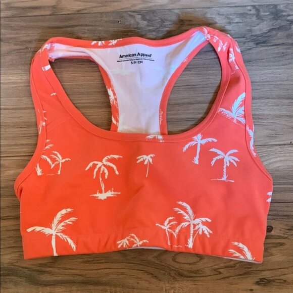 Women's American Apparel Palm Tree Print Coral Racerback Pullover Sports Bra S - Picture 1 of 8